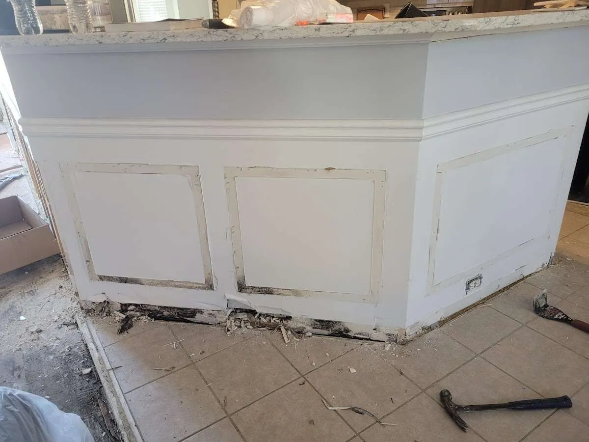 Water damage and mold on kitchen during Storm Damage Restoration in Brandon